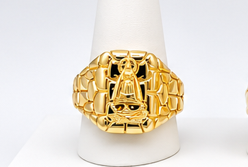 Anillo de Caballero "Nugget con La Virgen" en oro 10k