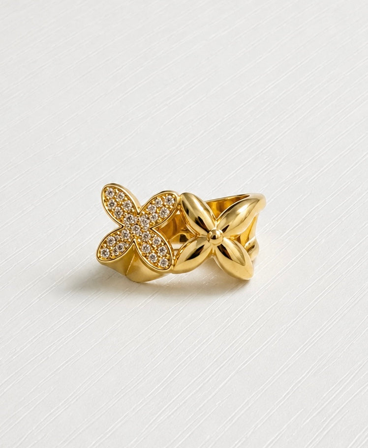 Anillo de Dama "Duo de Flores" en oro 10k